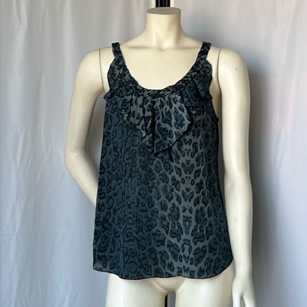 Rebecca Taylor Silk Ruffle Animal Print Tank Top